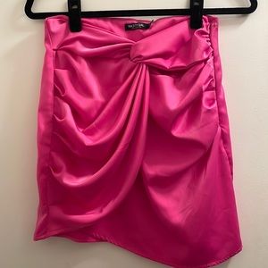 Satin knot front mini skirt